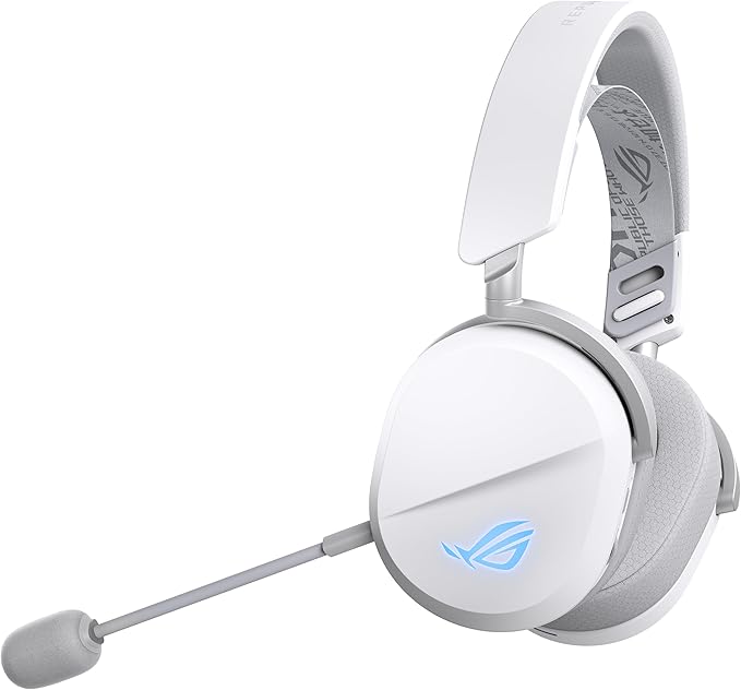 ASUS ROG Pelta Wireless Gaming Headset with Detachable Mic – Tri-Mode (BT, 2.4GHz, USB-C) 50mm Titanium-Plated Drivers, 70Hr Battery, Ergonomic, Lightweight, for PC, PS5, PS4, Switch, Mobile - White