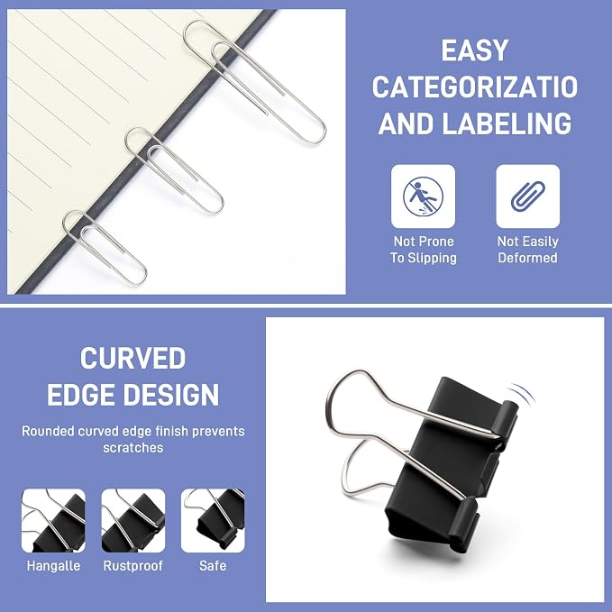 240PCS Black Assorted Size Paper Clips and Binder Clips, Paperclips Large Medium Small, Binder Clip and Paper Clip Set for Home, School, and Office Supplies in a Container with Compartments