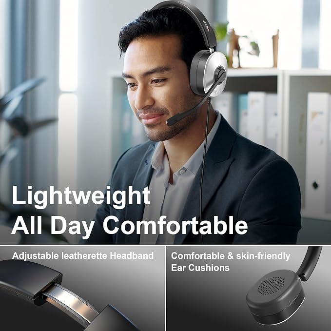 Wantek USB Headset with Microphone, Noise Cancelling Computer Headset | 3.5mm/USB/USB-C Adapter, Plug & Play Wired Office Headset for Laptop, Call Center, Zoom Teams, Work from Home