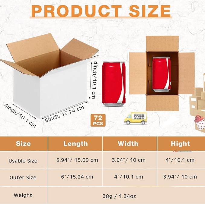 Yeaqee 72 Pcs Shipping Boxes Corrugated Cardboard Small Shipping Boxes for Packaging Mailing Packing Moving Small Business Storage Crafts Gifts(6x4x4 Inch,White)