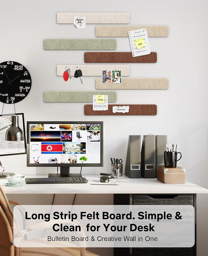 Small Cork Bulletin Board Tiles, Felt Wall Decor and Office Desk Accessories for Vision, Message Center, Picture and Prayer Board, Dorm, Room, Home Office Essentials and Organization(Boho)