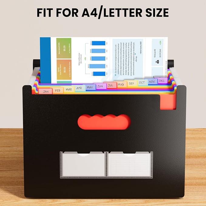 Sooez 24 Pockets Expanding File Folder, Accordion File Organizer, Letter/A4 | Expandable Cover, Desktop Accordion Folders Letter A4 Paper Document Storage Organizer, White