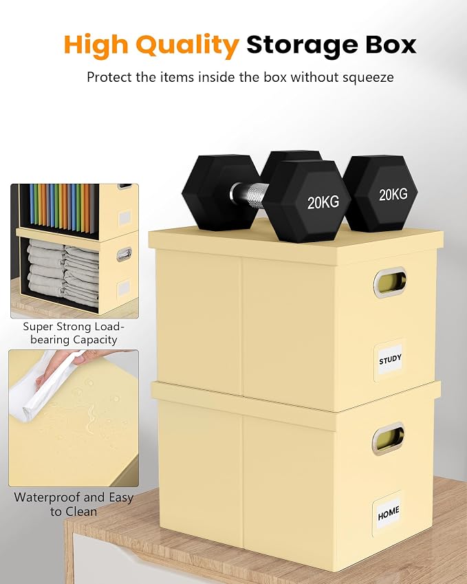Storage File Box(New) (Cream-yellow(Leather), 1 pack), AM03118