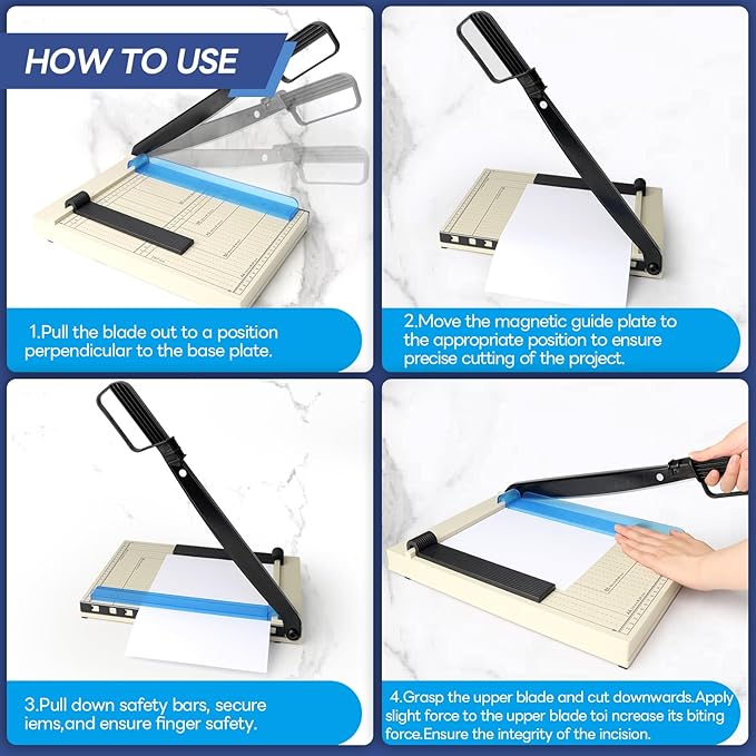 AstraLoom Professional Paper Cutter: All-Metal Body, Precisely Cuts 12 Sheets of A4 Paper at Once, Includes Safety Lock & Corner Rounder