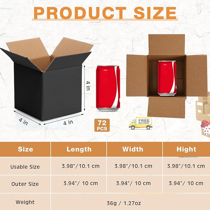 Yeaqee 72 Pcs Shipping Boxes Corrugated Cardboard Small Shipping Boxes for Packaging Mailing Packing Moving Small Business Storage Crafts Gifts(4x4x4 Inch,Black)