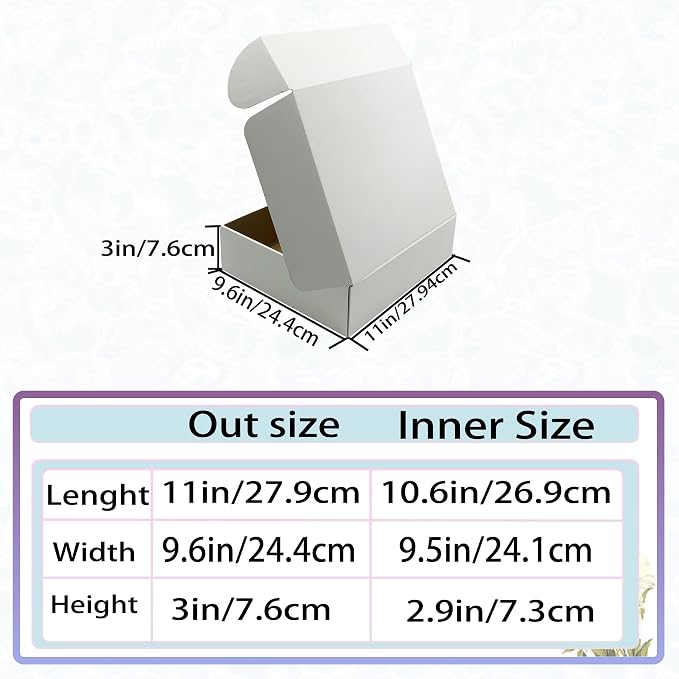 11x9.6x3 Inch White Shipping Boxes 25 Pack,Large Gift Boxes,Bulk of Mailers | Easily Assemble,Lightwight,Recyclable Storage Products,Products Business, E-commerce, Gift Packaging,Luck Top,Corrugated Box