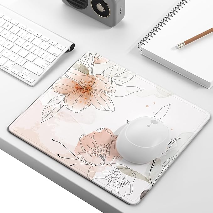 Mouse Pad, Minimalism Marble Style Computer Pad, Anti-Slip Rubber Mouse Mat with Stitched Edges for Gaming, Office, Laptop, PC, Women, 9" x 8" Thick 3 mm, Watercolor Flower