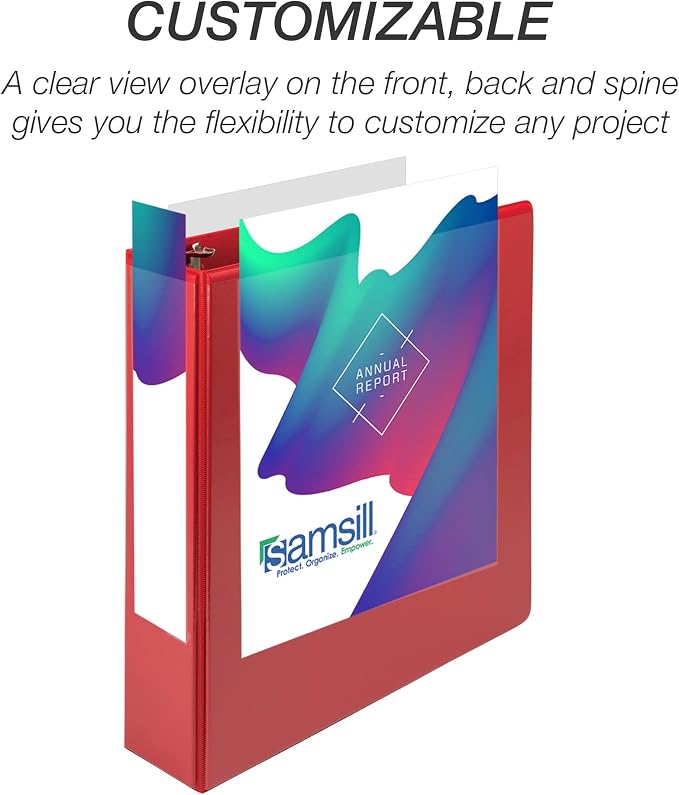 Samsill Durable 3 inch 3 Ring Binder, D Ring Binder, 100% Recycled Chipboard, Red