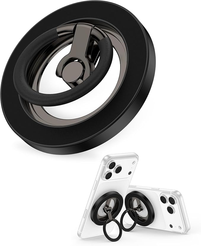 Dual-Sided Magnetic Phone Ring Grip for Apple iPhone 17 16 15 Pro, Android | iPhone Ring Holder Grip 360° Rotatable Mag Safe Kickstand Accessory for iPhone 17/16/15/14/13/12, Samsung, Mag Car Mount