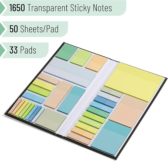 Mr. Pen- Transparent Sticky Notes Set, 1650 Sheets | Transparent Sticky Notes Tabs for Bible Study, Office, School, Planning, Journaling & Organization