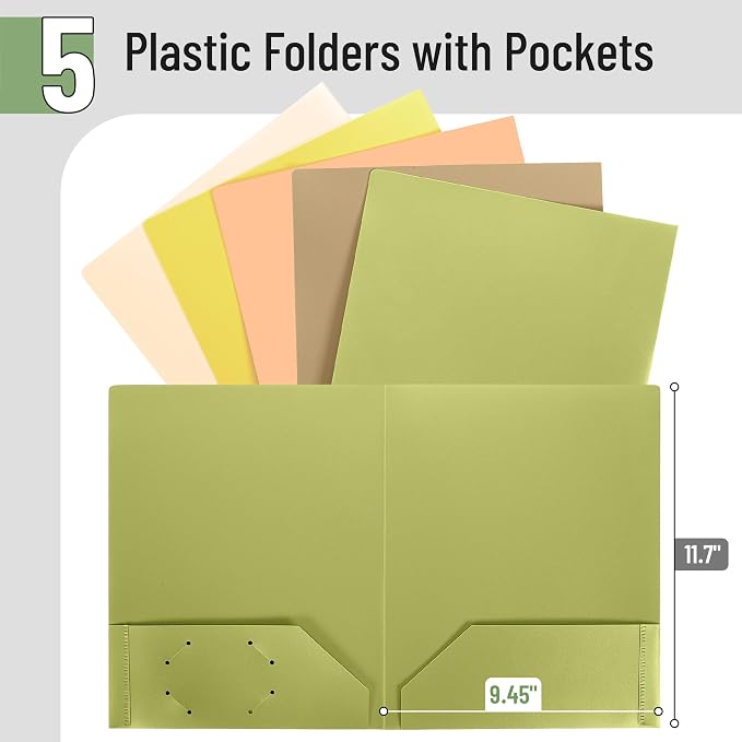 Mr. Pen- Plastic Folders with Pockets, 5 pcs | Aesthetic File Folder with Business Card Slot, 2-Pocket Folder, Back to School, Office, Filing Supplies