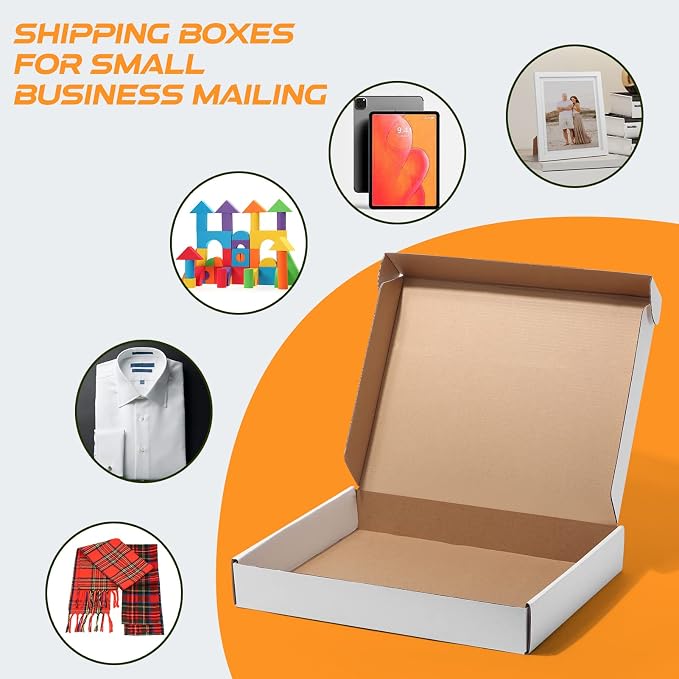 Lyeasw 13x10x2 White Shipping Boxes, 20 Pack Corrugated Cardboard Box for Mailing Packing Mailer