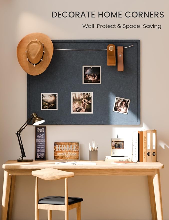 Fluxynara 47.2" x 35.4" Large Bulletin Board, Carbon Blue | Cork Board Alternative with 24 Removable Adhesive Tabs, Foldable Felt Pin Board for Home, Office, Classroom & Dorm