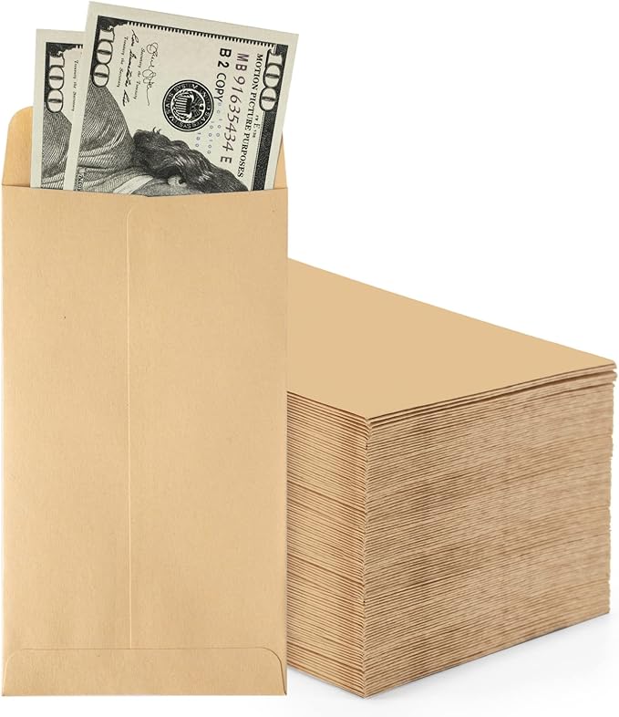ACKO #7 Coin Money Envelopes for Cash 3 1/2 x 6 1/2 Small Envelope with Gummed Flap for Cash budgeting, gift or Money Saving, Brown Kraft Envelopes 500 Pack