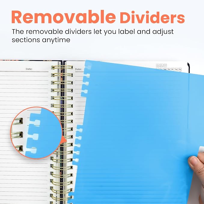 Large Spiral Notebook for Work, 8.5" x 11" Journal for Women, Cute 5 Subject Notebook with Removable Dividers & Tabs, College Ruled Lined Journal for Office and School, 280 Pages, Turtle Meeting