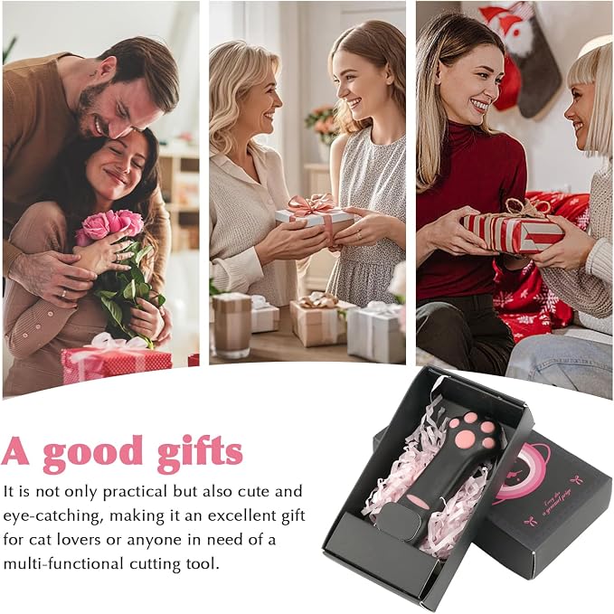 2 Pack Cat Paw Box Cutter, Portable Retractable Kitty Claw Box Cutter, Mini Utility Knife for Cats Lovers, Cute Cat Claw Knife for Effortlessly Opening Boxes, Cartons, Packages & Sealing Tape