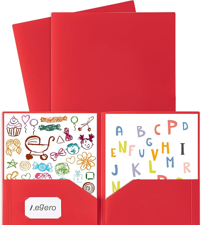 Plastic Folders with Pockets (7 Pack, Orange), Durable Heavy Duty File Folders with Business Card Slot, 2-Pocket Folder for Schoolwork & Office,Letter Size