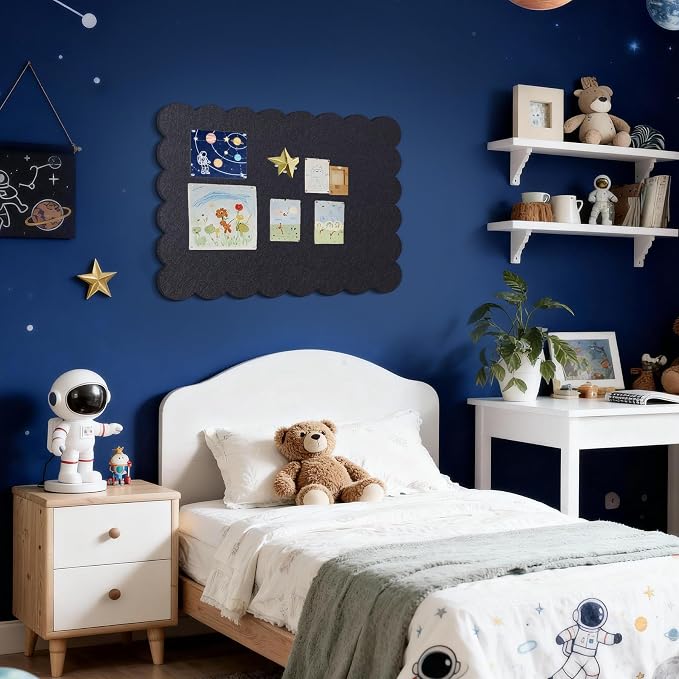 Scalloped Bulletin Board 36x24 inches, Decorative Felt Pin Board for Wall | Cute Cork Board Alternative with Push Pins, Foldable Display Vision Board for Photos, Notes & Reminders