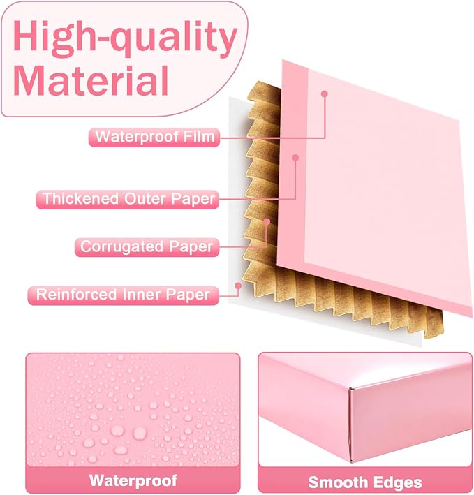 10x8x2 in Shipping Boxes 40 Pack, Glossy Pink Corrugated Cardboard Boxes for Shipping Small Business
