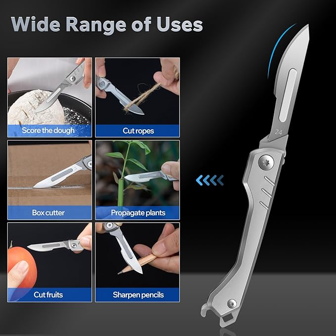 Folding Scalpel Knife, Pocket Keychain Knife for Men, EDC Utility Knives with Bottle Opener, Surgical Knives with 10pcs Replaceable Blades