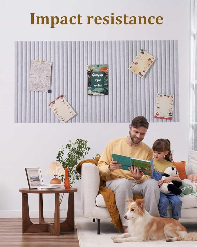 24 x 16 inches Large Bulletin Board, Decorative Felt Pin Board, 0.35“ Thick Foldable Photo Display Board with Self-Adhesive Tape, Vision Board for School Home Kitchen Office Walls - Beige