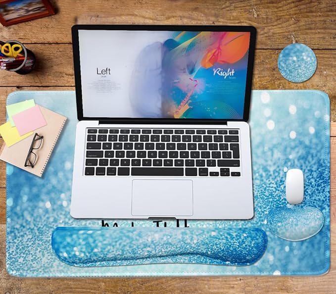 4-in-1 Large Gaming Mouse Pad, Keyboard Wrist Rest Pad & Wrist Support Mousepad Set, Extended Desk Pad Waterproof Desk Mat for Home Office Study Game - Stay Positive