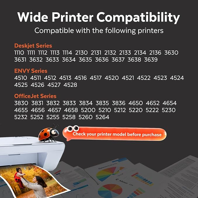 COCCINK 63XL for HP Ink 63 XL for HP Officejet 3830 3833 4652 4655 5212 | 5222 5255 5258 Deskjet 3630 3632 2130 Envy 4511 4512 4520 Remanufactured for Printer Ink HP 63XL Ink Cartridge Combo Pack