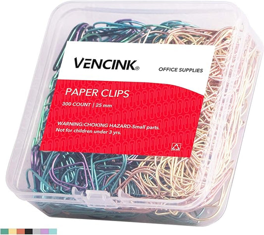300 Pieces Multicolor Cute Paper Clips, Smooth Stainless Steel Drop-Shaped Colorful Wire Small Paperclips for Office Supplies Girls Kids School Students Paper Document Organizing by VENCINK
