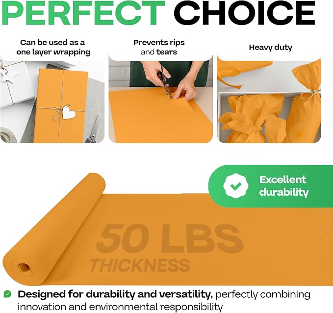 Orange Kraft Paper Roll 18" x 1200" (100 feet) with Cutter - USA-Made Gift Wrapping Paper for Packing, Moving, Shipping & Crafts/Arts - 100% Recyclable Natural Craft Material by IDL Packaging | Gift Wrapping Paper for Packing, Moving, Shipping & Crafts...