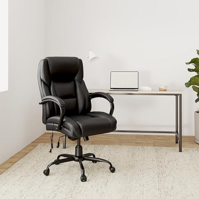 Big and Tall Office Chair 500lb Wide Seat Desk Chair with Lumbar Support Armrest Swivel Rolling High Back PU Leather Computer Chair Massage Adjustable Ergonomic Task Chair for Adults Women(Black)