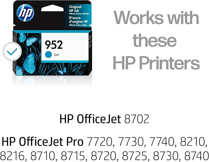 HP 952 Cyan Ink Cartridge | Works OfficeJet 8702,OfficeJet Pro 7720,7740,8210,8710,8720,8730,8740 Series | Eligible for Instant Ink-| L0S49AN,(Pack of 2)