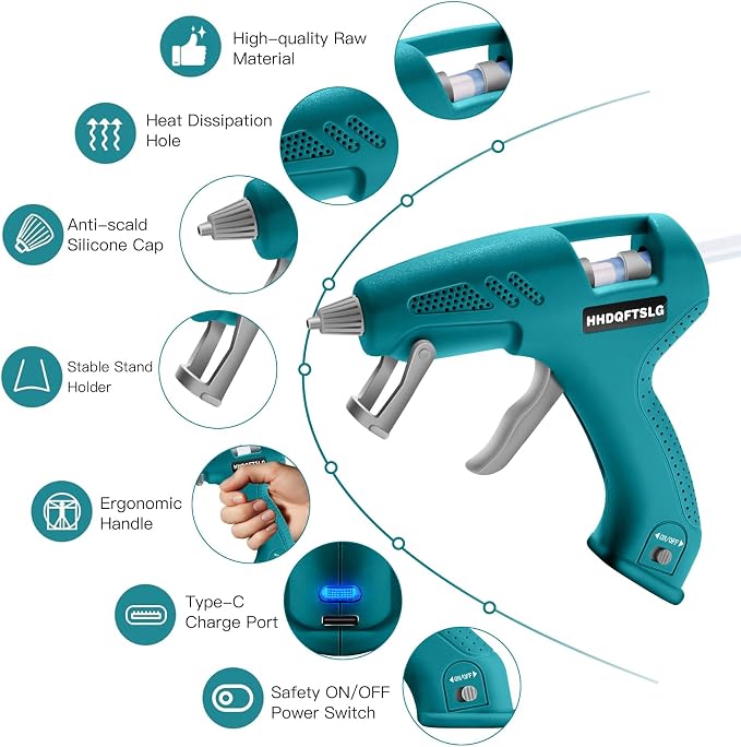Cordless Hot Glue Gun Kit with 30 Sticks, Fast Heating 2.6Ah Rechargeable | 20W Anti-Drip Glue Gun and Sticks Set (0.27"×6") USB-C Rechargeable Mini Glue Gun Ideal for School Crafts DIY Making Repairs