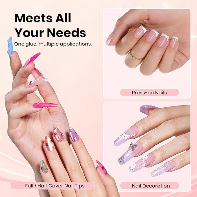 Beetles Super Strong Nail Glue for Press On Nails, No UV Light Needed, 2Pcs 10g Quick Drying Semi Solid Nail Glue, Strong Hold for False & Acrylic Nails