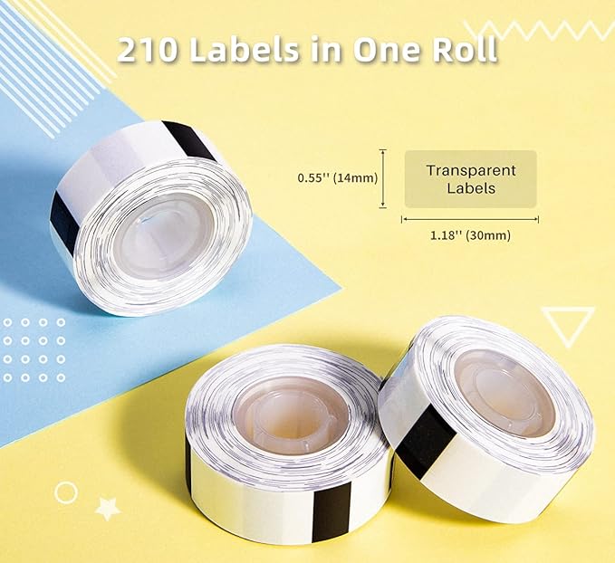 Phomemo D30 Label, 3 Roll D30 Transparent Label,0.55" x 1.18" Adhesive Clear Thermal Stickers,210 Pcs/Roll,Suitable for Kitchen,Office,Home,School, Name and More