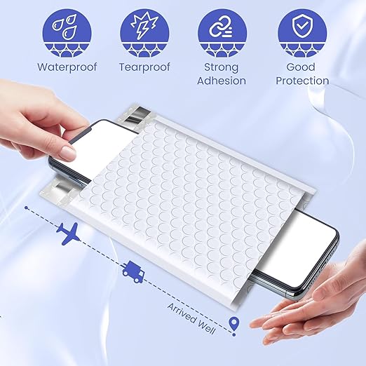 Fuxury Bubble Mailers 5x8.6" 800 Pack White Waterproof Padded Envelopes Usable Size 5x7" Self Seal Bubble Envelopes Padded Mailers Shipping Bags for Mailing Jewelry Makeup Small Business