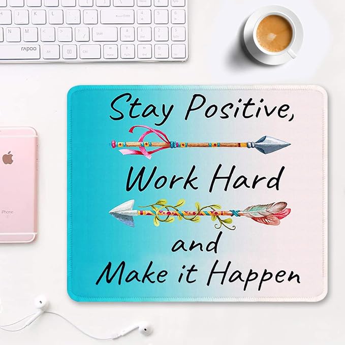 Auhoahsil Mouse Pad, 12 x 10 in Thick Rubber Premium-Textured Non-Slip Stitched Edges Waterproof Square Mouse Mat with Cute Pattern for Gaming Work Computer Office, Larger, Inspirational Quotes