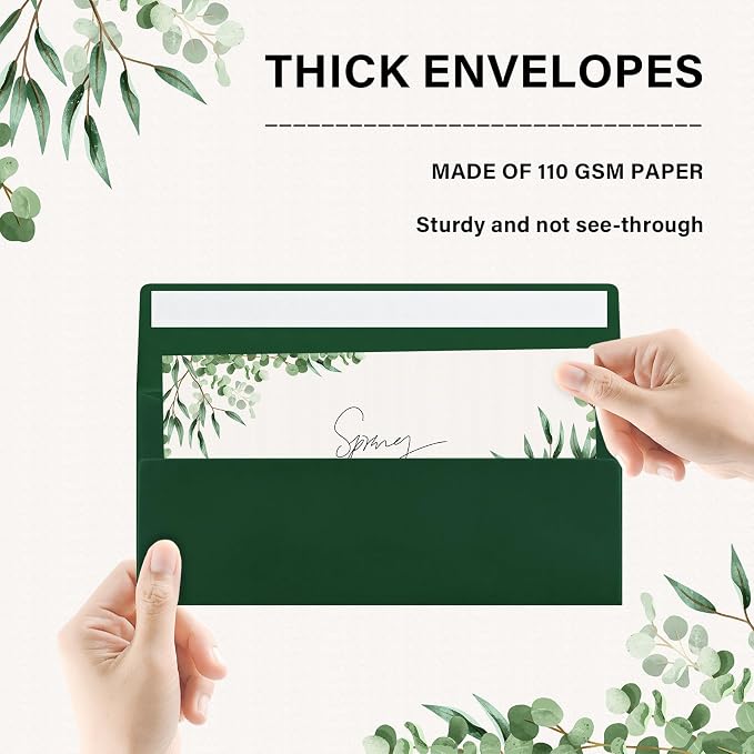 50 Pack #10 Dark Green Envelopes Letter Size Self Seal Business Envelopes | Security Mailing Envelopes, 4 1/8 x 9 1/2 Inches, Emerald Green