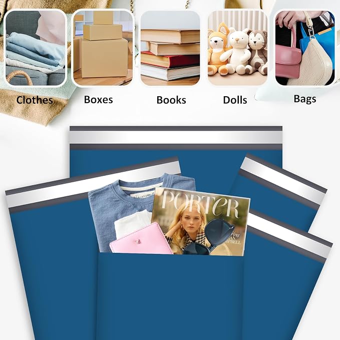 UCGOU 100 Pack Not Padded Navy Blue Mailers Variety Pack, 10x13 Inch & 12x15.5 Inch & 14.5x19 Inch &19x24 Inch Mailing Bags, Self-sealing Adhesive Mailers Assorted Sizes for Small Business