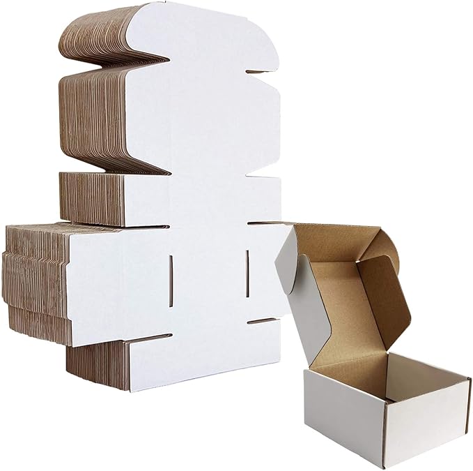 HORLIMER 4x4x2 inches Shipping Boxes Set of 25, White Corrugated Cardboard Box Literature Mailer