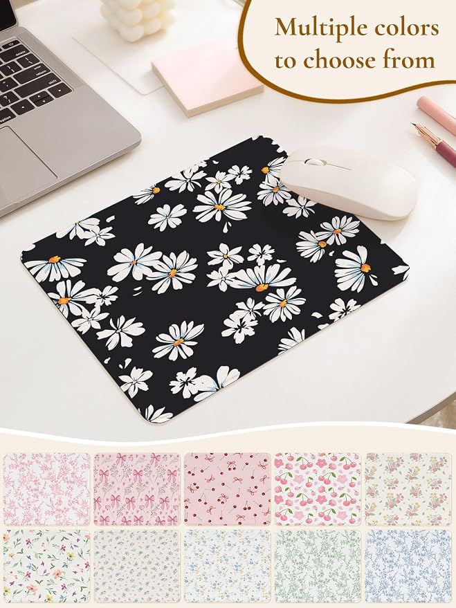 Elegant Bouquet of Flowers Mouse Pad, Waterproof Aesthetics Mouse Pads Design, Non-Slip Rubber Base Computer Simple Funny Mousepad,Small Mouse Mat Desk Accessories,Black White Floral