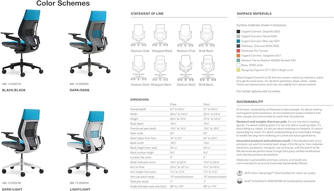 Steelcase Gesture Office Chair - Cogent: Connect Licorice Fabric, Low Seat Height, Wrapped Back, Dark on Dark Frame, Lumbar Support