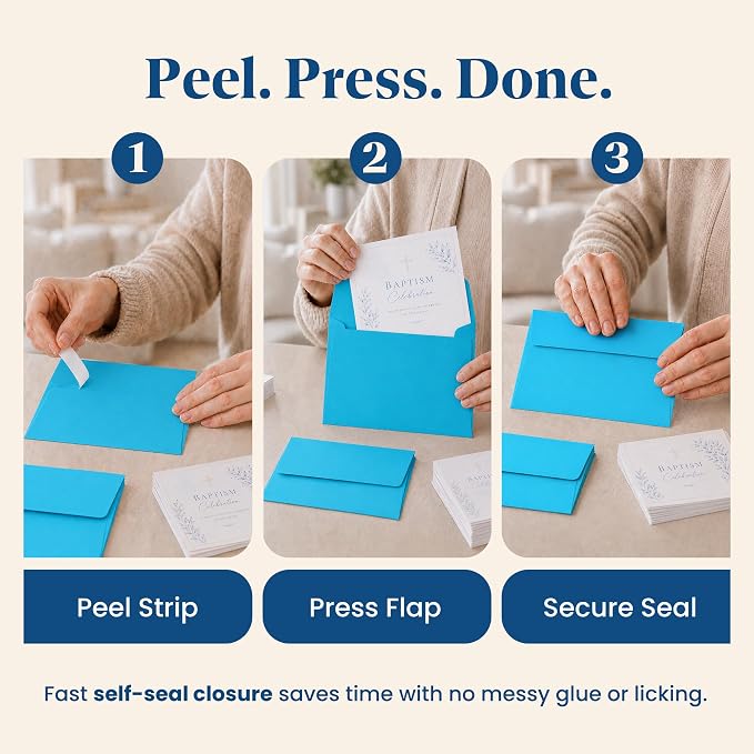 110 5x7 Deep Sky Blue Invitation Envelopes - for 5x7 Cards - A7 - (5 ¼ x 7 ¼ inches) - Perfect for Weddings, Graduation, Baby Shower - 120 GSM - Peel, Press & Self Seal - Square Flap