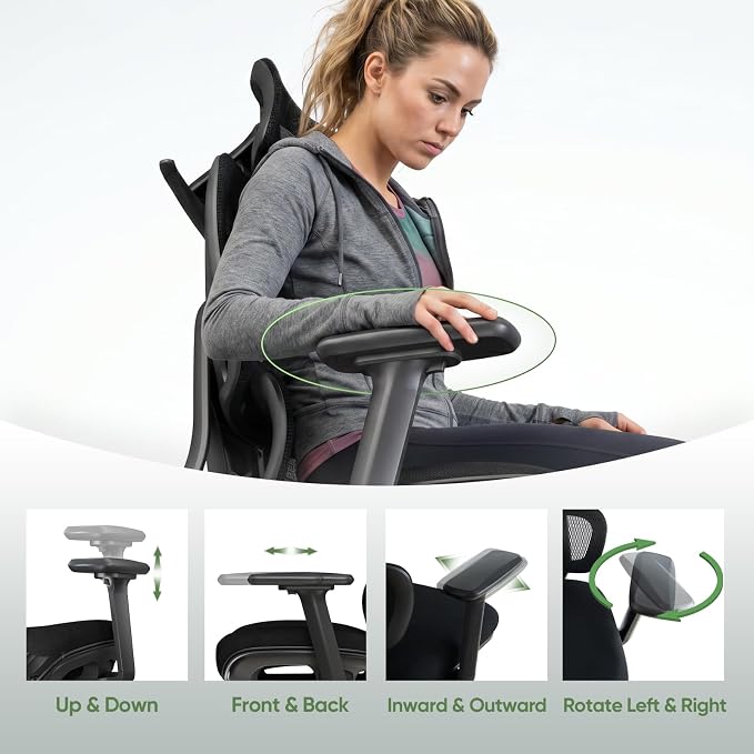 Ergonomic Mesh Office Chair, Desk Chairs with Adjustable Lumbar Support, 4D Flip-up Arms & 3D Headrest, Comfy High Back Breathable Mesh Computer Chair for Home Office, 400lbs (Black)