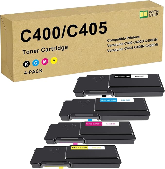 greencycle VersaLink C400/C405 (10,500 Pages, 8,000 Pages, Extra High-Yield) 106R03524 106R03525 106R03526 106R03527 Replacement for Xerox Versalink C400 C405 C400D C405N C400DN C405DN(4 Pack,B/C/M/Y)