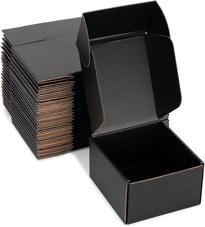 Small Shipping Boxes 6x6x4 Inches – Black Corrugated Cardboard Boxes (20-Pack) for Mailing, Packing, Small Business & Gift Packaging - Recyclable & Sturdy