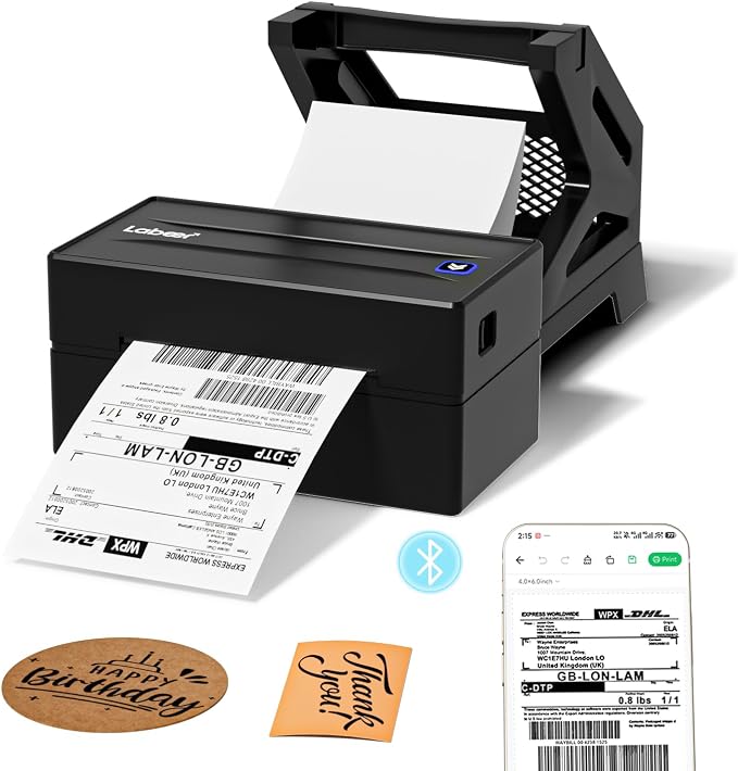 Labeer Bluetooth Thermal Shipping Label Printer with Label Holder, Wireless 4x6 Label Printer for Small Business, Compatible with iPhone, Android, Windows, Mac & Chromebook (Black)