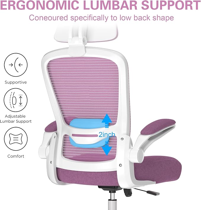 Mimoglad Office Chair, High Back Ergonomic Desk Chair with Adjustable Lumbar Support and Headrest, Swivel Task Chair with flip-up Armrests for Guitar Playing, 5 Years Warranty