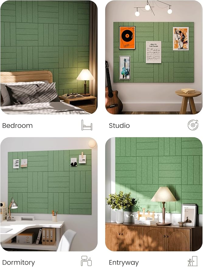 Fluxynara 48" x 36" Large Felt Bulletin Board, Moss Green | 12 Pack Cork Board Alternative with 60 Safe Adhesive Tabs, Felt Pin Boards for Wall Decor, Home, Office, Classroom, Dorm