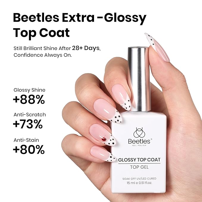 Beetles Gel Base and Top Coat Set with Protein Nail Dehydrator and Primer, 4 Pcs 15ml Extra Glossy Top Coat and Base Acid-Free & HEMA-Free Nail Prep Bond Primer for Acrylic & Gel Polish Gifts