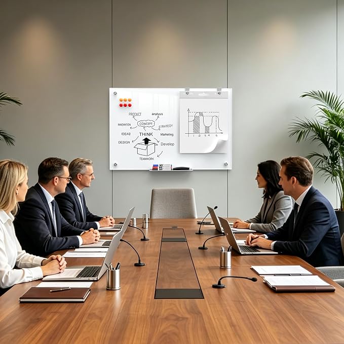 MaxGear Glass Whiteboard Tempered Glass Magnetic Dry Erase Board 36" x 24" | Tempered Glass, Sleek Modern Design, Smooth Writing, Easy Erase, Magnetic Surface, Frameless Design, Wall Mounted, Office Use